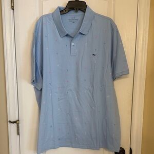 Vineyard Vines Men's Sky Blue Polo with Pink Accents